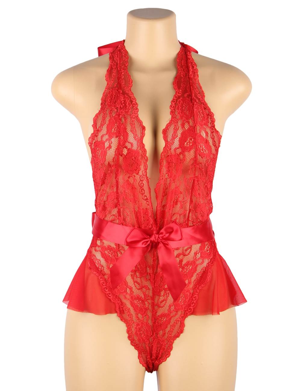 Halter V Neckline Ruffle Teddy With The Belt - Image 5