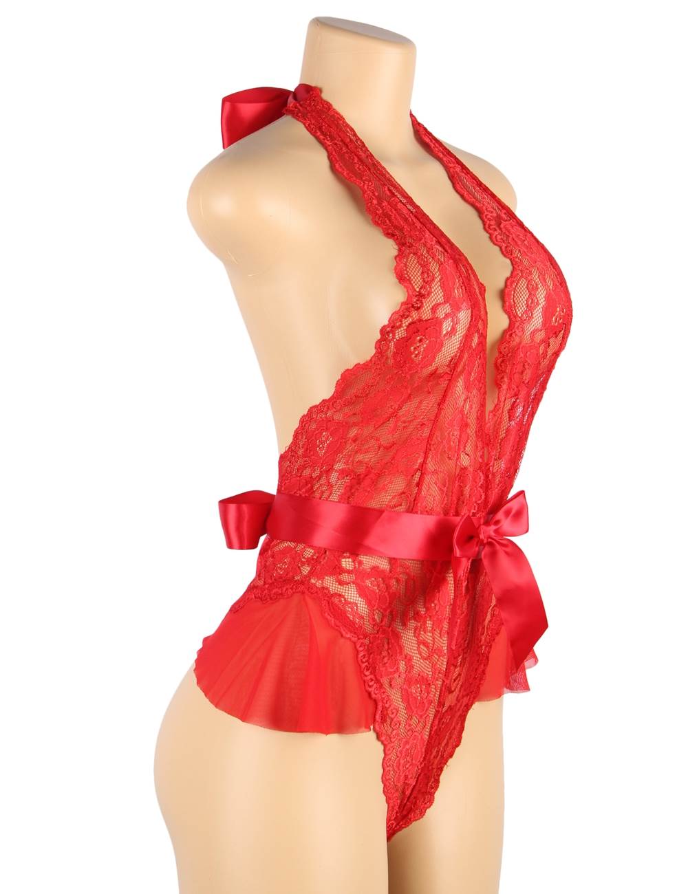 Halter V Neckline Ruffle Teddy With The Belt - Image 6