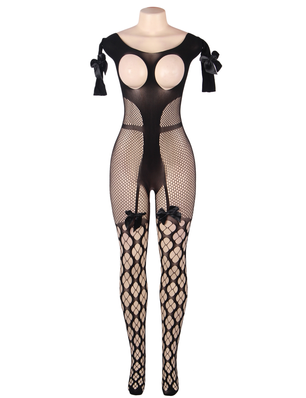 Sexy Fishnet Open Up Off Shoulder Black Bodystocking - Image 6